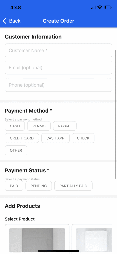 Record a customer order in the palm of your hand.